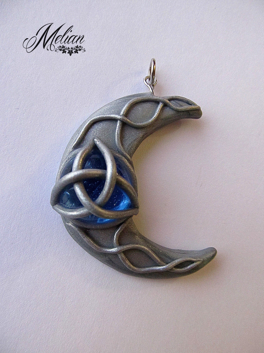 Moon pendant polymer clay pendant mystic stone by MelianArt