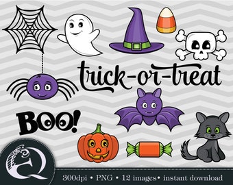 Halloween Clip Art: 12 Halloween Images, PNG files, Instant Download