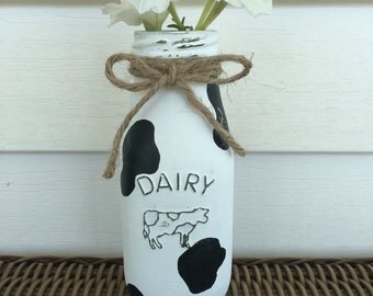 Set of 3 Cow Dairy Bottles Country Home Decor Rustic Milk