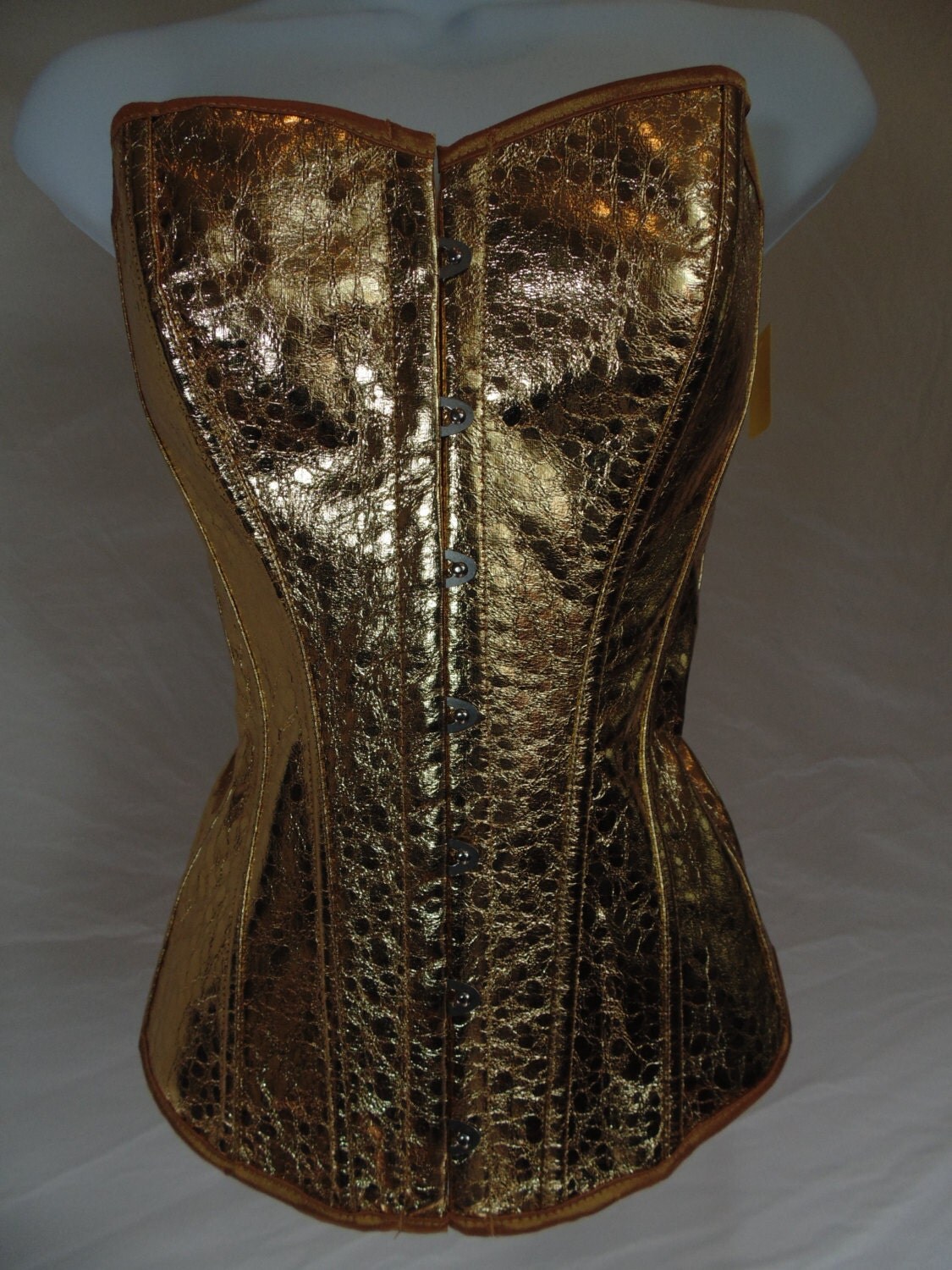 Gold Faux Leather Corset with zipper front closure and lace up