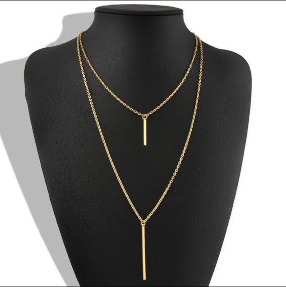 Double Gold Bar Necklace By Jroseshop On Etsy 5065