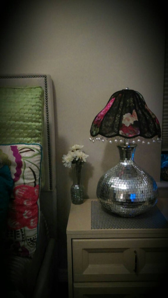 Floral and lace Scallop lamp shade sheer floral fabric black