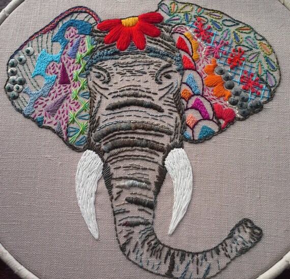 Ellie The Elephant Embroidery Art Hoop Art