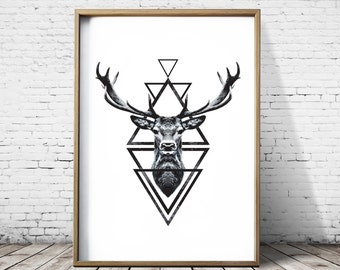 Stag Head Deer Head Wall Art Print Deer Print Deer Antlers Stag Print Animal Print