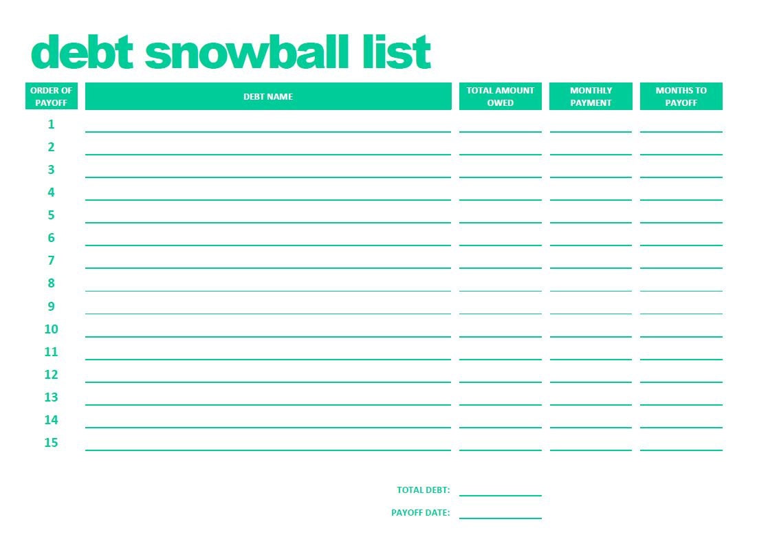 PRINTABLE Debt Snowball List .PDF