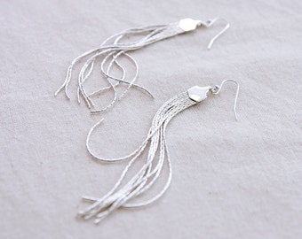 Long Fringe Silver Earrings Long Tassel Earrings Chain Tassle Earrings Sterling Silver Jewellery Sterling Long Elegant Earrings Gift for Her