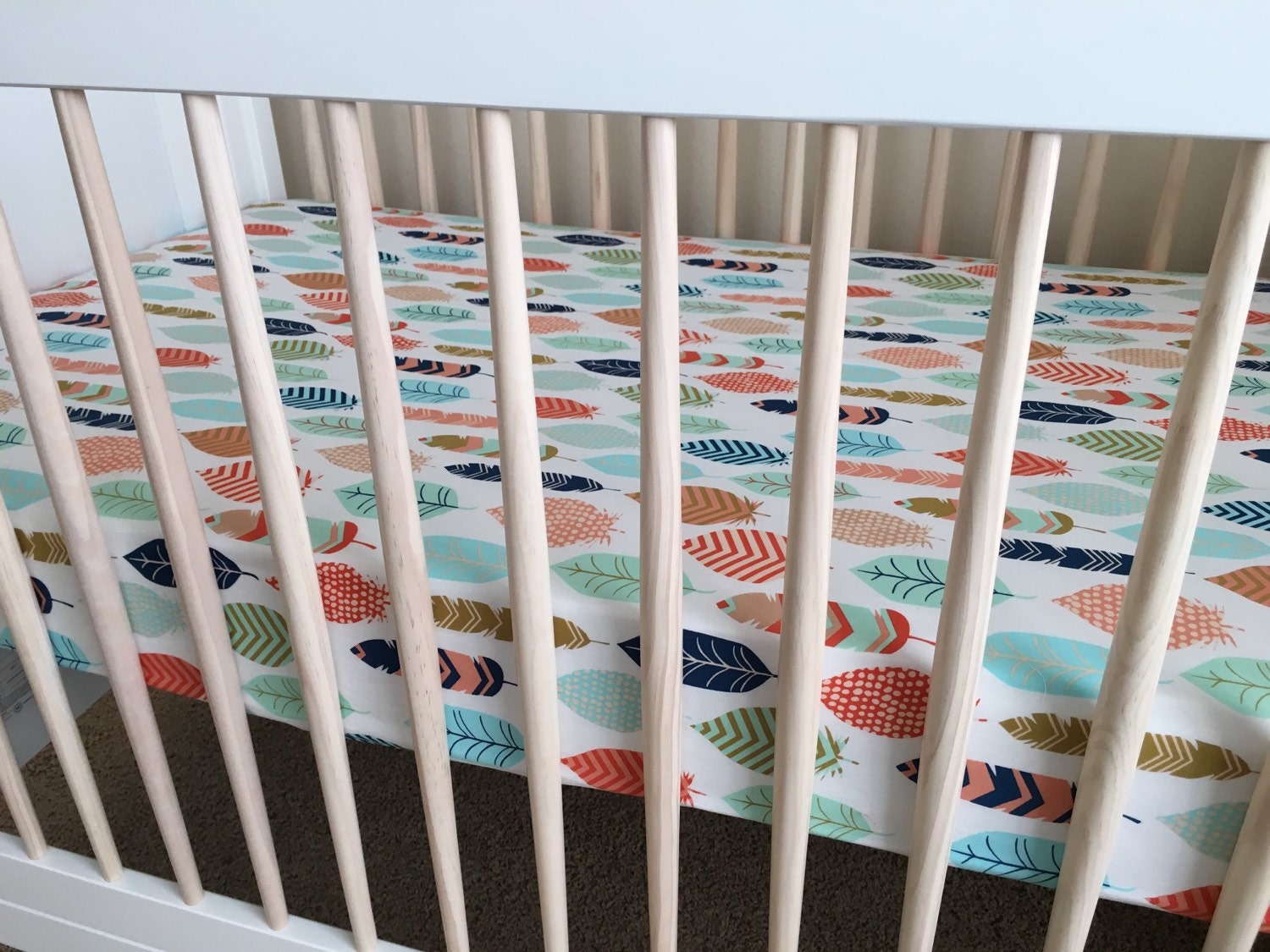 Feather Fitted Crib Sheet Woodland nursery Baby Bedding