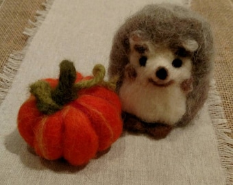 Wool Hedgehog, wool felted, wool hedgehog and Pumpkin Set!