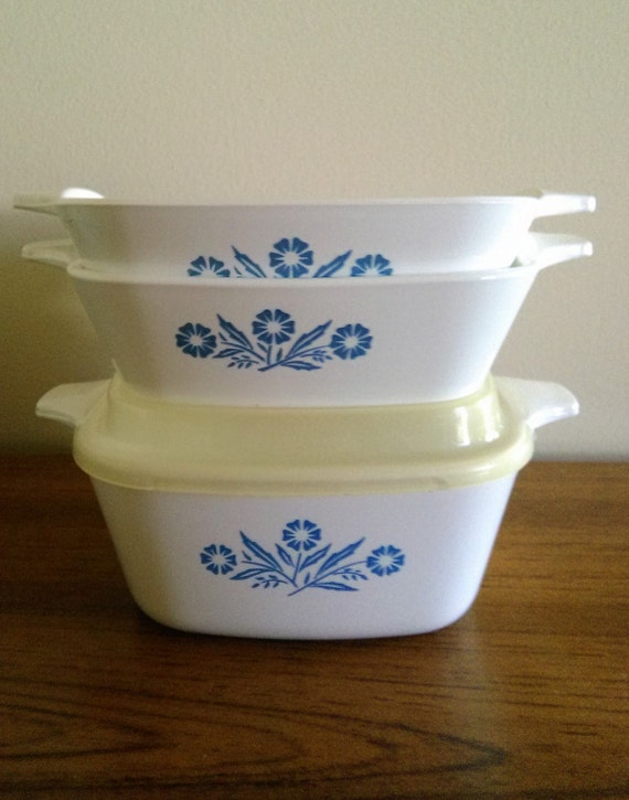 Three Vintage Corning Ware Cornflower Petite Baking Dishes