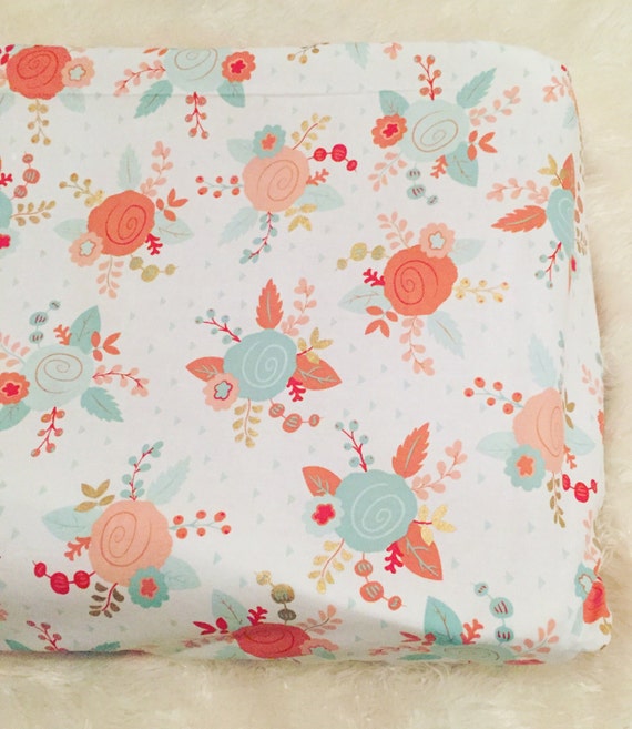 Coral gold and mint changing pad cover designer changing
