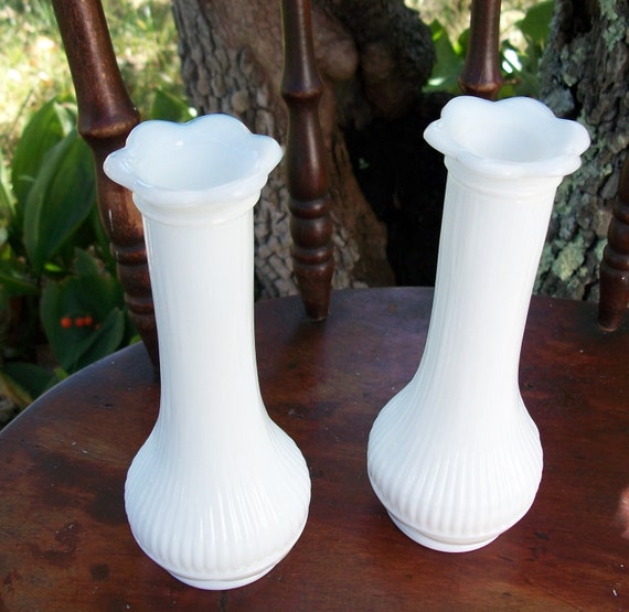 Vintage Randall White Milk Glass Bud Vases Cottage Chic Rustic