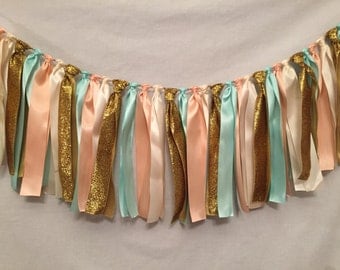 Fabric Garland/Ribbon Banner/Country Wedding Decor/Mint Wedding Decor/Prairie Wedding Decor/Peach Wedding Decor/Ribbon Strip Garland