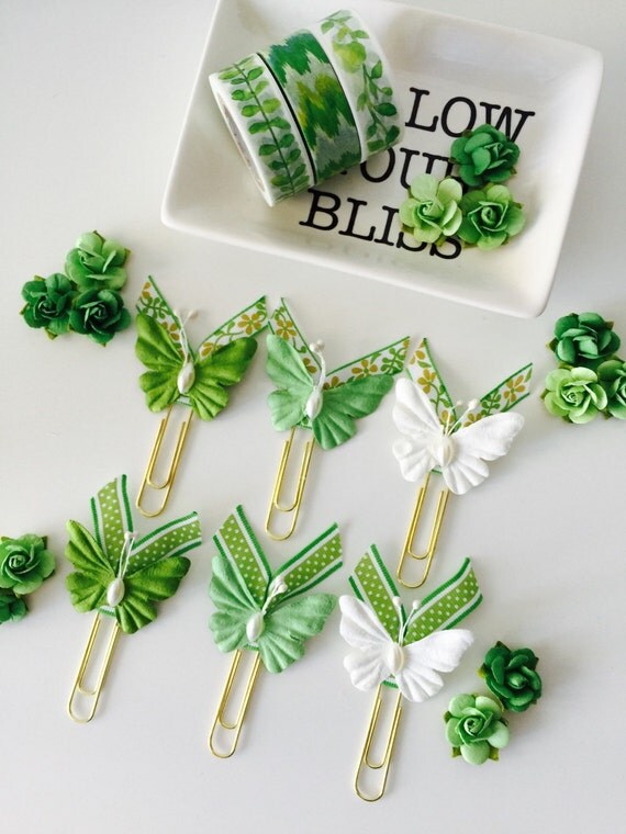 Items similar to GREEN BUTTERFLY Jumbo Paper Clips set of 3 Paperclips