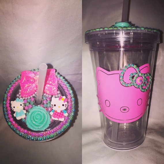 Custom made kitty cat tumbler cup by KustomBlingKreations on Etsy