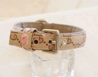 Dog Collar in beige with flowers . GD inspired
