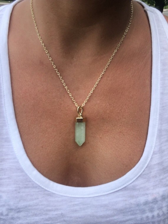 Mint Green Quartz Necklace on a Gold Tone by WildRoseGypsySoul