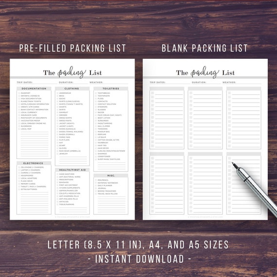 packing list printable vacation planning by printablepineapple