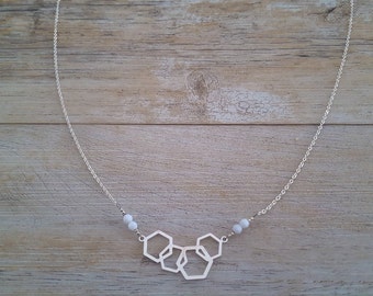 Honeycomb necklace, sterling silver and Swarovski crystals, handmade