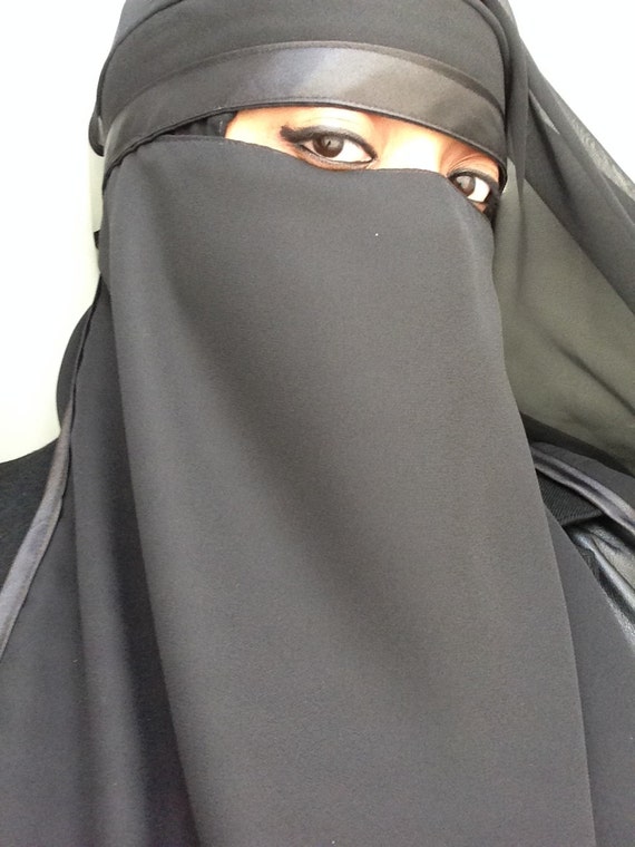 Items similar to Black satin trim sheer screen face veil Niqab burka ...