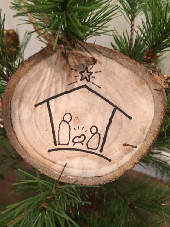 wood slice ornament Nativity