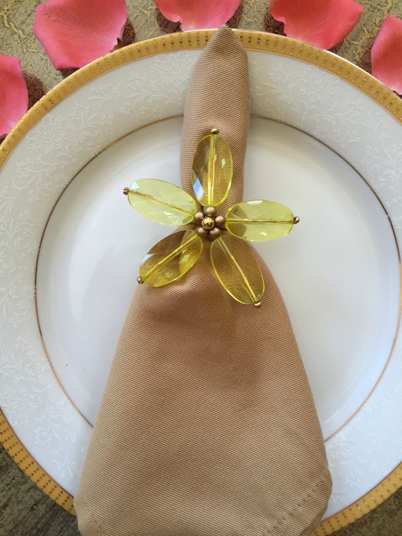 Unique flower napkin rings yellow and gold color napkin