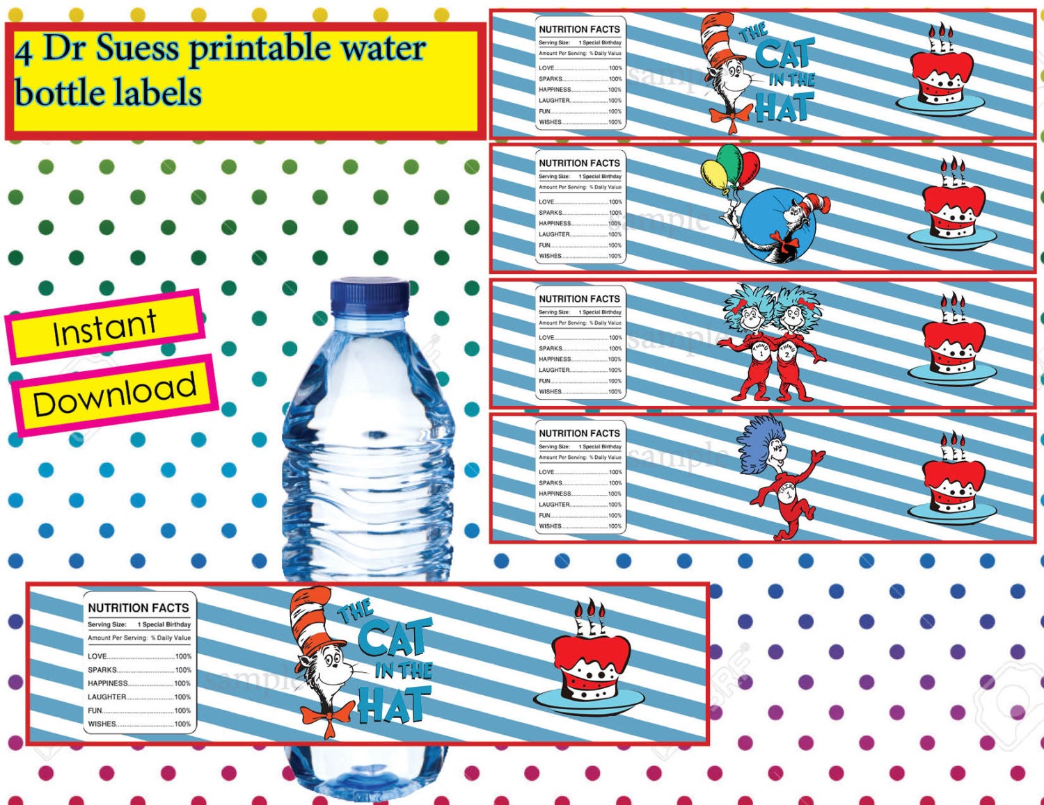Dr Seuss water bottle label Dr Seuss party Dr Seuss by alisprint