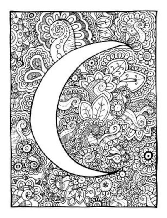 Download CRESCENT MOON Coloring Page Coloring Book Pages by DoodlePoppit