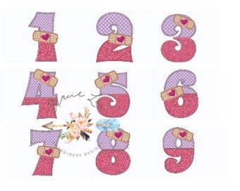 Doc inspired number embroidery design set, number 1-9 bandage appliqué, number 1-9 appliqué, 4"x4", 5"x7", 6x10