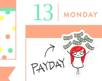 P014 - Payday stickers, payday planner stickers, planner stickers, money stickers, pay bills stickers, 32 stickers, MINI size, PPC154