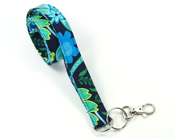 BLUE Fabric Lanyard, Fabric badge Holder, Fabric ID holder, Blue flowers Lanyard, Floral lanyard