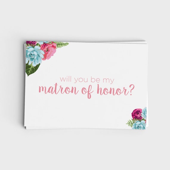 Printable Will You Be My Matron of Honor Card Pink and Blue