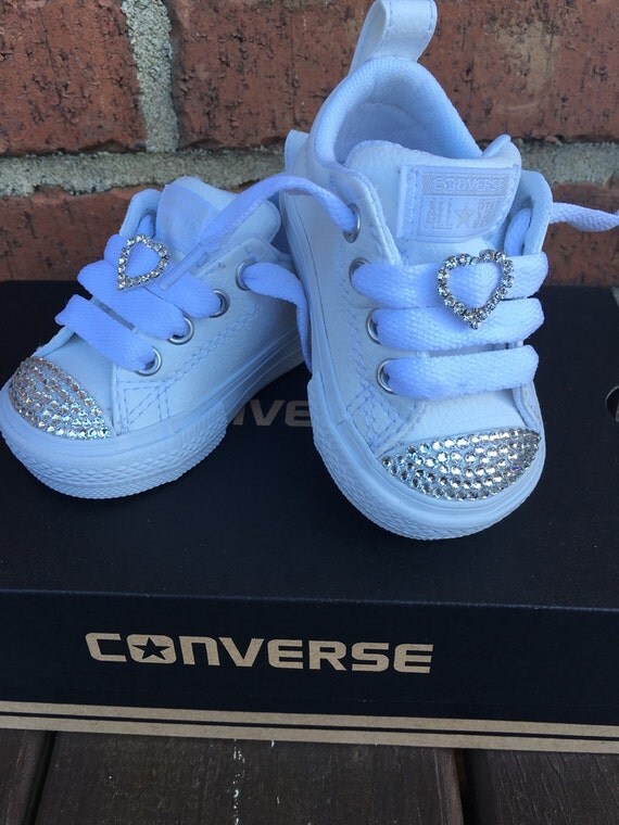 Converse Bling infant/toddler white leather by jerahloudesigns