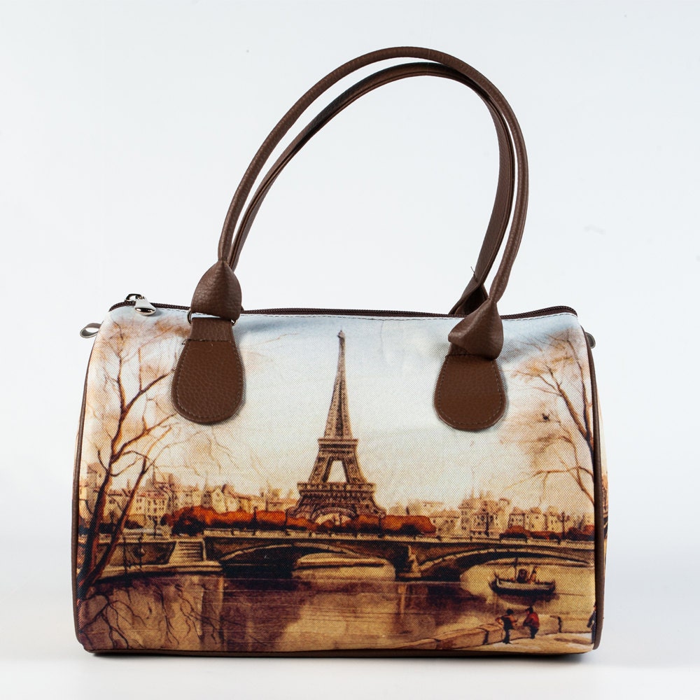 Eiffel Tower Bag Paris Handbag French Purse Brown and White