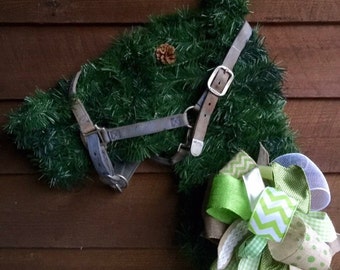 Horse Head Wreath with Real Bridle, Bow can be any color ~ AWESOME gift idea!