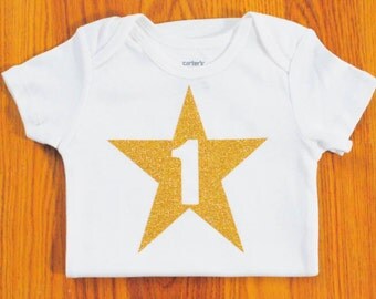 First Birthday Outfit, 1st Birthday Outfit, First Birthday Onesie, Girls Birthday Shirt, GOLD GLITTER shirt