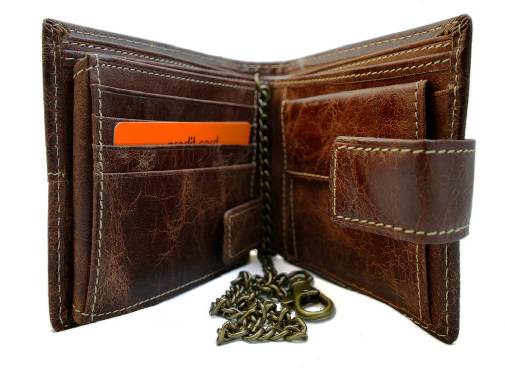 Leather chain wallet red mens leather wallet new collection