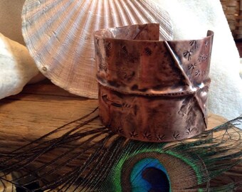 Copper fold formed cuff bracelet- tribal cuff bracelet - Tribal cuff bracelet- hand stamped cuff bracelet