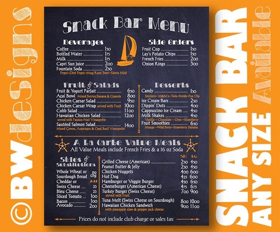 SNACK BAR Sign Small  Restaurant  Menu  Food Drink Pricing