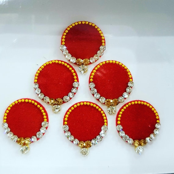 6 Big red bindi designer bindi collection fancy by AmatraCreations