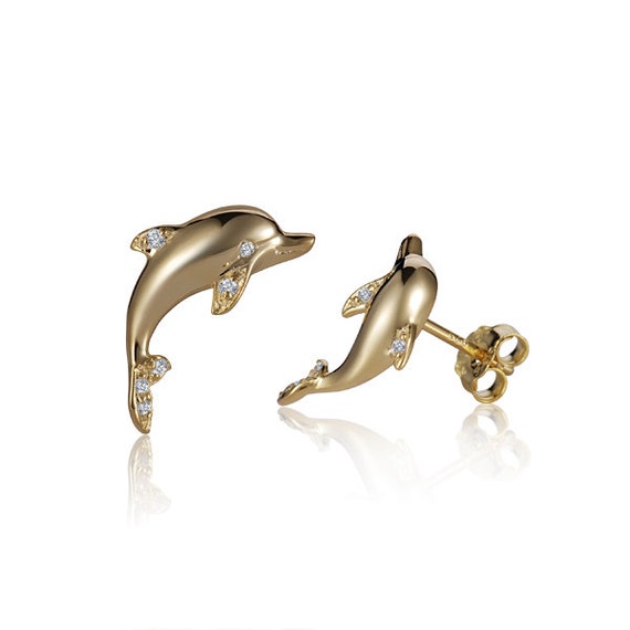 14K Gold Dolphin Earrings