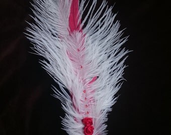 Exquisite Red and White Feather Quill BIRO Pen with Vintage Dipping Ink Nib Detail