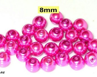 25 glass beads, pearl beads 8 mm deep pink, pink (808.30)