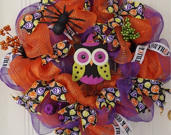 Halloween deco mesh owl wreath