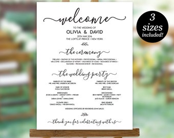 Wedding Program Sign Template, Printable Wedding Program, Wedding Program Poster, Program Sign, PDF Instant Download, Editable Sign