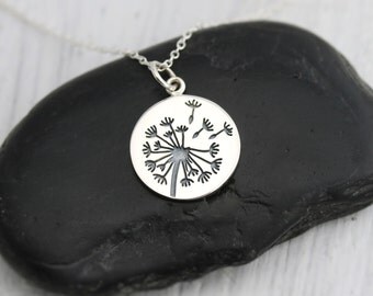 Sterling Dandelion Jewelry, Sterling Silver Dandelion Necklace, Sterling Dandelion Charm Necklace, Dandelion Wishes Pendant NS001
