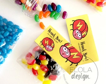 Zoom Lady Bug Treat Bags Labels - Printable Party Favor Toppers / Goodie Bags Labels - Fold Over Labels - Kids Party Printable