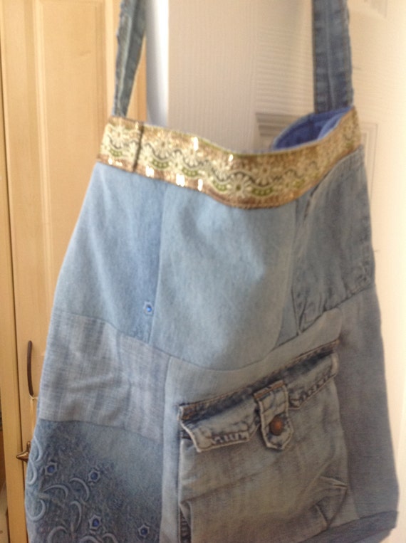 Denim patchwork bag by Moperfectpatchwork on Etsy