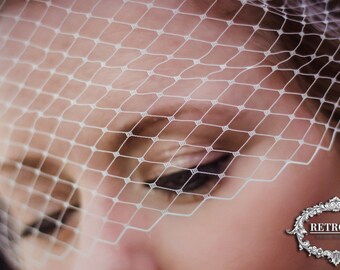 Ivory Birdcage Veil, bridal netted veil, retro wedding hair accessories, mini blusher, french veil, vintage style, Russian, keepsake box