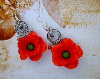 Red earrings Poppy earrings Poppy jewelry Poppy flower Flower earrings Red jewelry Summer earrings Jewelry red Handmade earrings