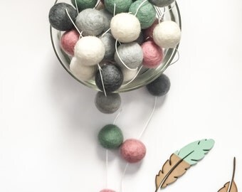 Felt Ball Garland -Mint-Pink-Grey -Nursery Decor-Pom Pom Garland